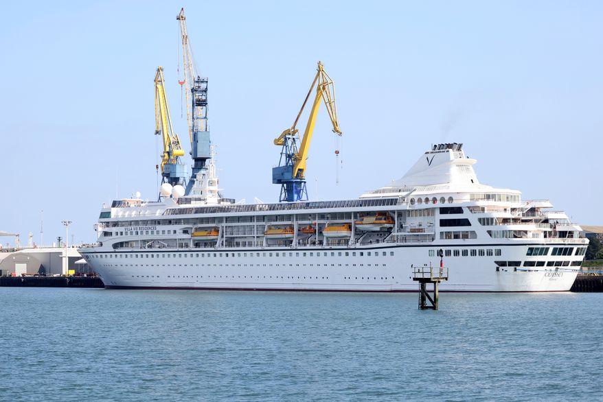 The Odyssey, a U.S. cruise liner operated by Villa Vie Residences is docked at Harland & Wolf ship repair facility in Belfast Harbour, Northern Ireland, on Aug. 30, 2024. (AP Photo/Peter Morrison) **FILE**