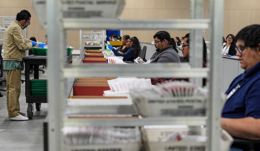 FILE - Ballots are inspected the day after California's primary election at the Los Angeles County Ballot Processing Center, June 3, 2026, in City of Industry, Calif. (AP Photo/Jae C. Hong, File)