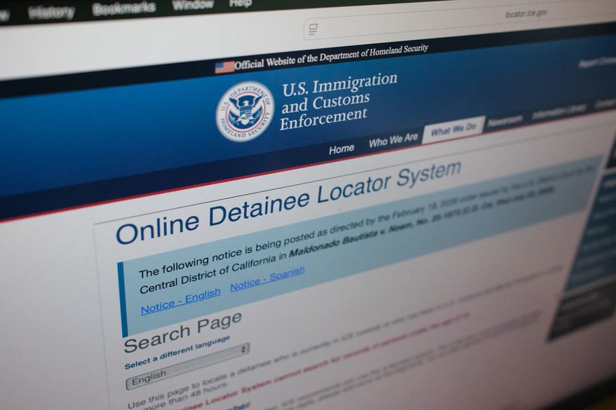 FILE - The U.S. Immigration and Customs Enforcement website, used to locate someone in immigration detention, is displayed on Sept. 21, 2026, in New York. (AP Photo/Rachel Leathe, File)