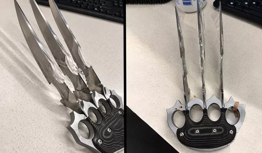 A picture of the "claws" found by TSA agents at Seattle-Tacoma International Airport on Oct. 27, 2026. (Credit:TSA)