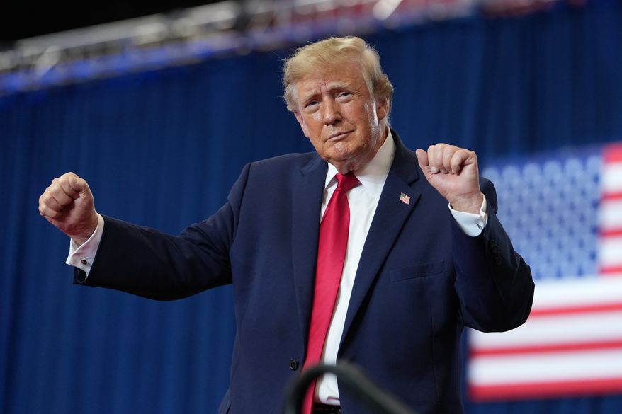 President Donald Trump dances at a campaign rally at the Lubbock Memorial Civic Center, Tuesday, Oct. 27, 2026, in Lubbock, Texas. (AP Photo/Alex Brandon)