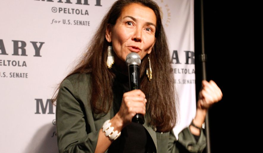 Mary Peltola, a Democrat running for the U.S. Senate seat in Alaska, addresses supporters at an election watch party on Aug. 18, 2026, in Anchorage, Alaska. (AP Photo/Mark Thiessen, File)