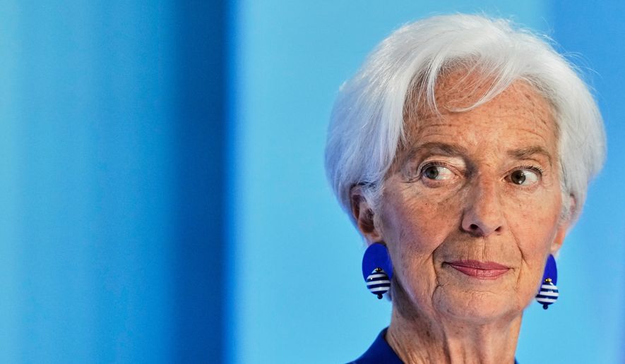 FILE - President of European Central Bank Christine Lagarde addresses the media during a press conference after an ECB's governing council meeting in Frankfurt, Germany, Thursday, June 11, 2026. (AP Photo/Michael Probst, File)