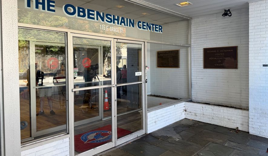 The Obenshain Center is seen on Thursday, Oct. 29, 2026, in Richmond, Va. (AP Photo/Sarah Rakin) Photo taken with a smartphone.