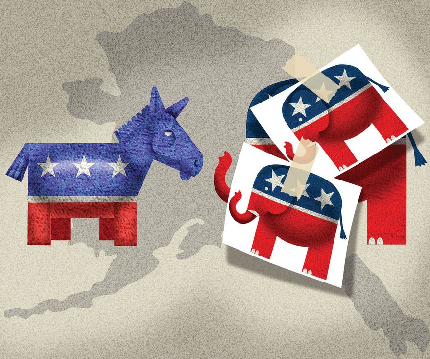 Democrats rigged Alaska Senate election race illustration by Alexander Hunter/The Washington Times