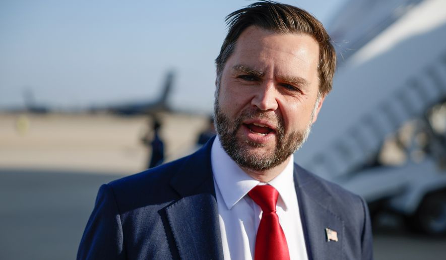 Vice President JD Vance speaks to the media before boarding Air Force Two for Texas, at Joint Base Andrews, Md., Thursday, Oct. 29, 2026. (Evan Vucci/Pool Photo via AP)