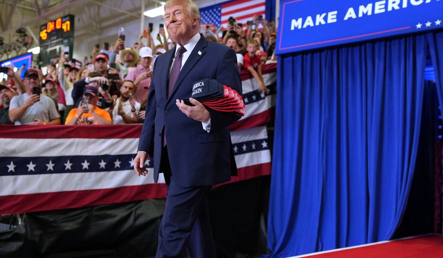 President Donald Trump arrives at a campaign rally at the Shoemaker Center at Ohio University Chillicothe in Chillicothe, Ohio, Wednesday, Oct. 28, 2026. (AP Photo/Mark Schiefelbein)