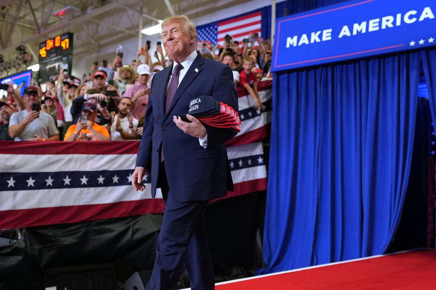 President Donald Trump arrives at a campaign rally at the Shoemaker Center at Ohio University Chillicothe in Chillicothe, Ohio, Wednesday, Oct. 28, 2026. (AP Photo/Mark Schiefelbein)